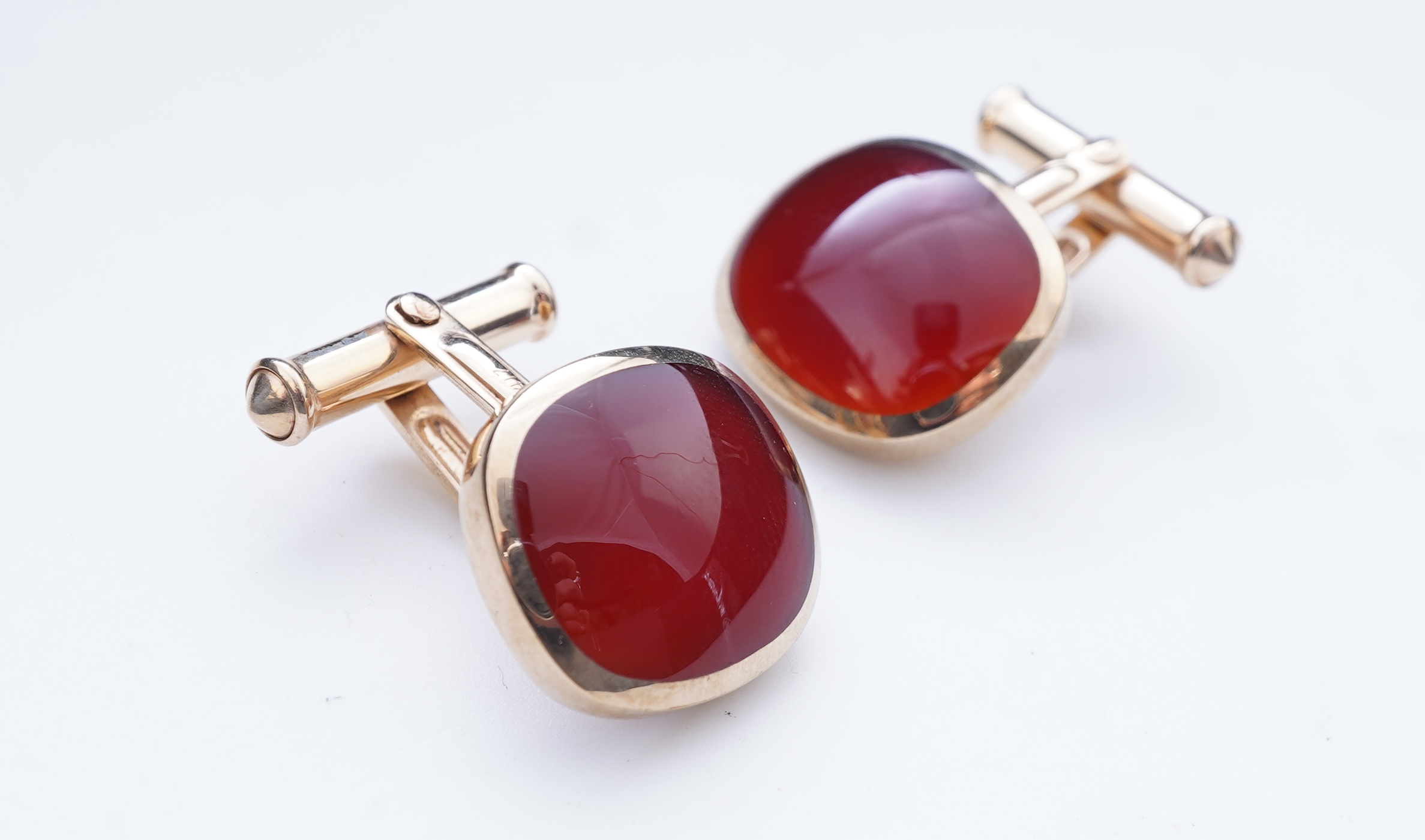 A pair of carnelian cufflinks